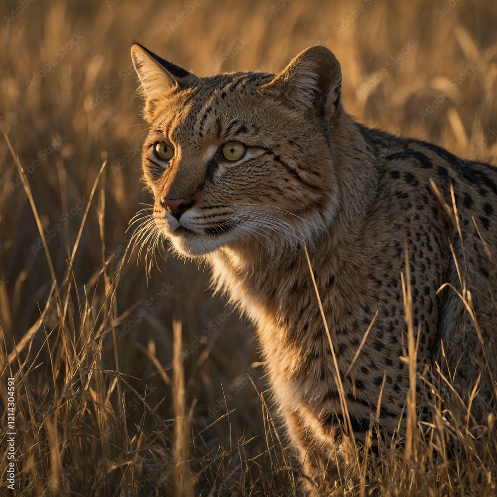 Obraz premium A majestic bobcat, its keen eyes piercing the undergrowth, blends seamlessly with the forest floor.A striking close-up of a cheetah, showcasing its sleek coat and intense gaze.