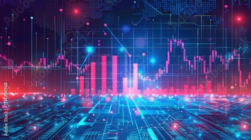 Conceptual savings chart with futuristic tech elements and blue hues