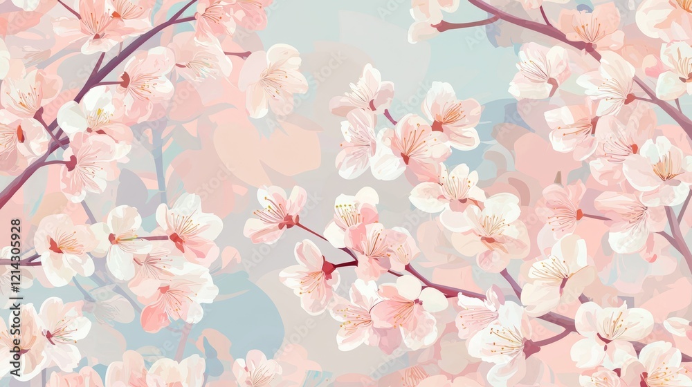Fototapeta premium Delicate Cherry Blossoms on Pastel Background