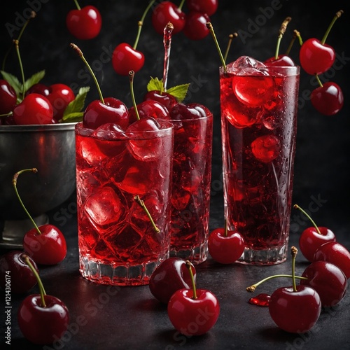 Cherry soda with bright red maraschino cherries.