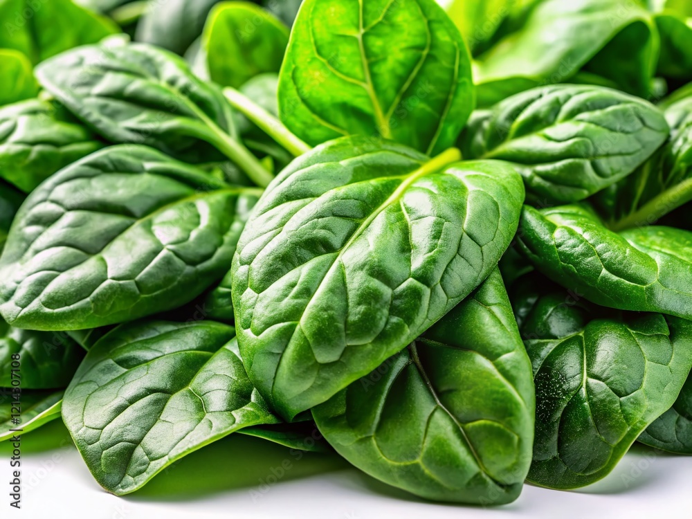Obraz premium Fresh Spinach Leaves, Vibrant Green, High-Resolution Stock Photo, White Background