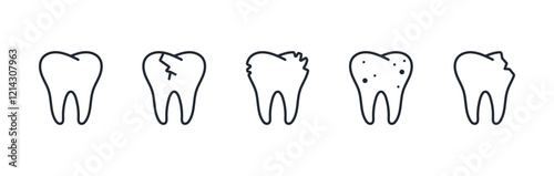 Tooth and dental problems editable stroke outline icon isolated on white background flat vector illustration. Pixel perfect. 64 x 64.