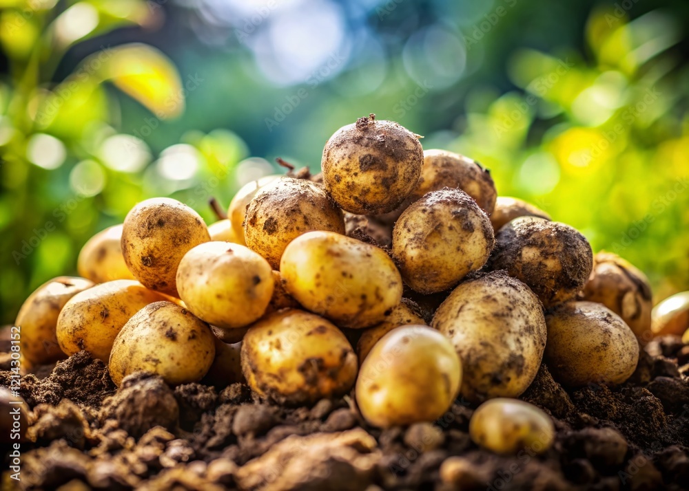 Freshly Harvested Organic Potatoes Close-Up with Bokeh, Selective Focus Freshly Harvested Organic Potatoes Close-Up with Bokeh, Selective Focus
