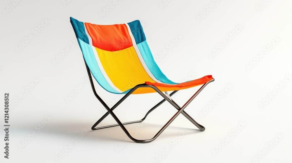 Colorful folding chair on white background, leisure relaxation