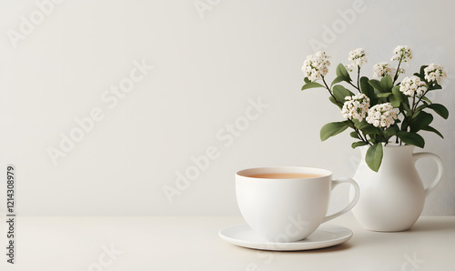 Wallpaper Mural Cozy morning coffee with fresh flowers minimalist kitchen still life bright atmosphere close-up serenity Torontodigital.ca