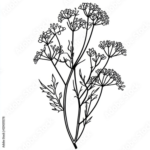 Black and White Line Drawing of Wildflower