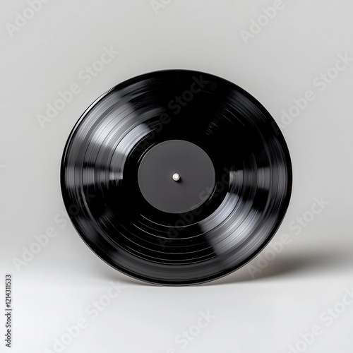 Obraz na płótnie A photostock of a classic black vinyl record with visible grooves, lying flat on a white background, representing music and retro vibes. High Quality w salonie