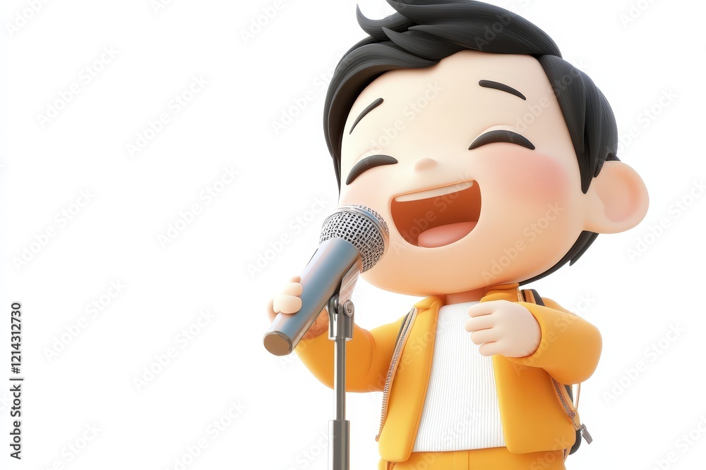 Happy Cartoon Boy Singing Into Microphone Happy Cartoon Boy Singing Into Microphone