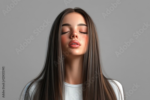 Serene Young Woman With Long Brown Hair
