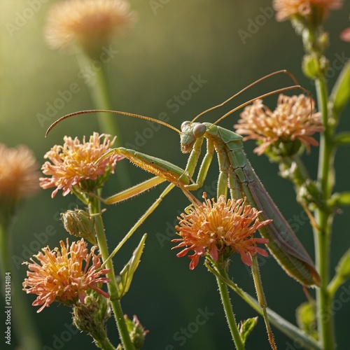 Armoured Ground Crickets. Steropleurus andalusius.hawk moth macro detail extracting nectar from a thistle in springtime bugs, insect macro.

 photo