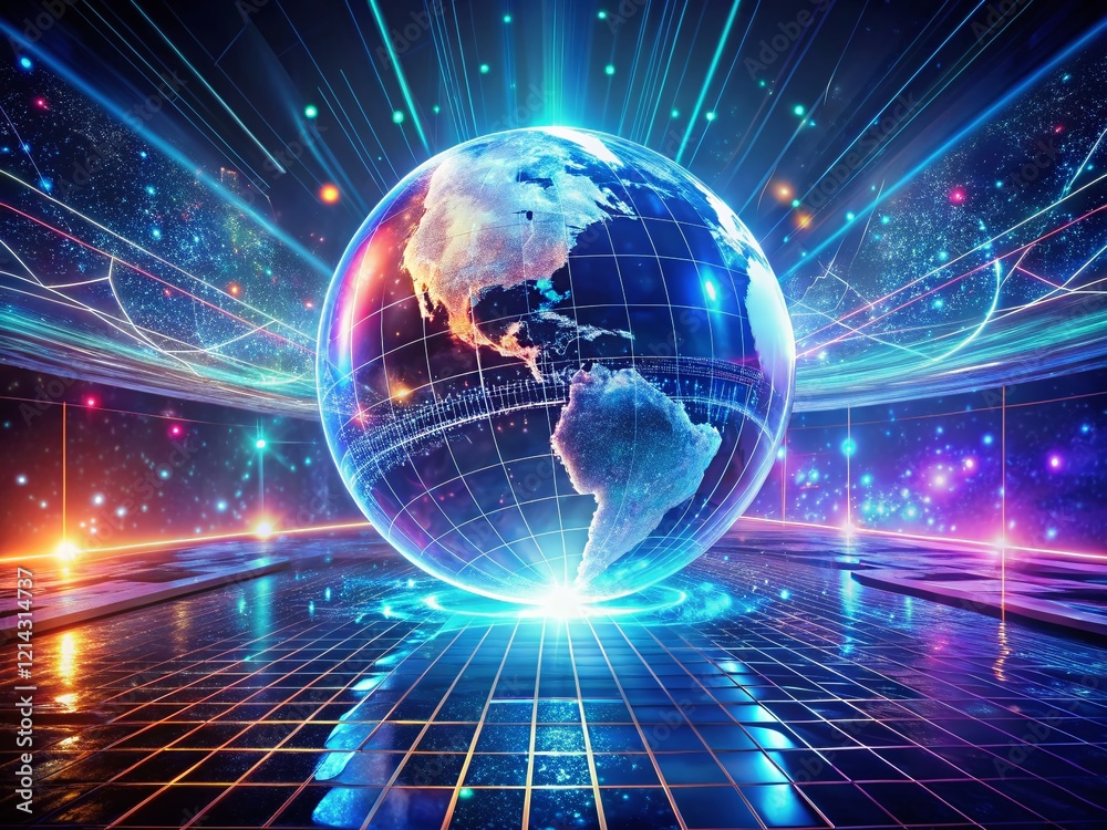 Obraz premium Futuristic Metaverse Cyberspace: Global Network HUD Overlay Stock Photo