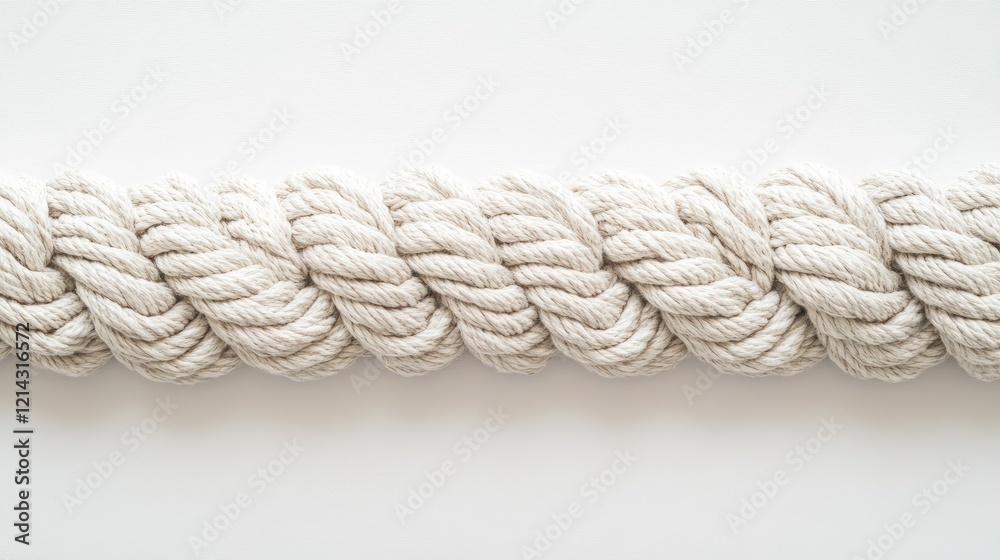 Detailed view of twisted rope fibers in a straight line, displayed on a white background Detailed view of twisted rope fibers in a straight line, displayed on a white background