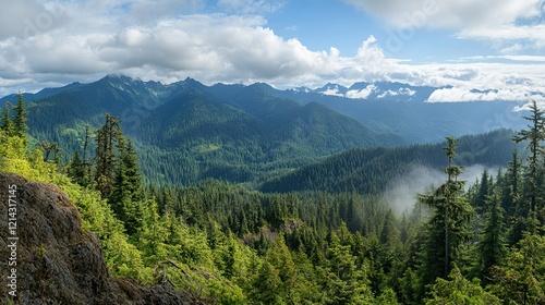Mountain vista, forest, clouds, panoramic view, nature, scenic landscape, travel, background