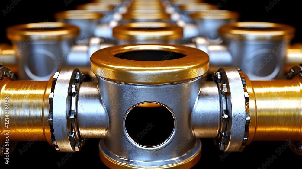 Intricate Industrial Piping System with Gold Accents: A Detailed Engineering Design Intricate Industrial Piping System with Gold Accents: A Detailed Engineering Design