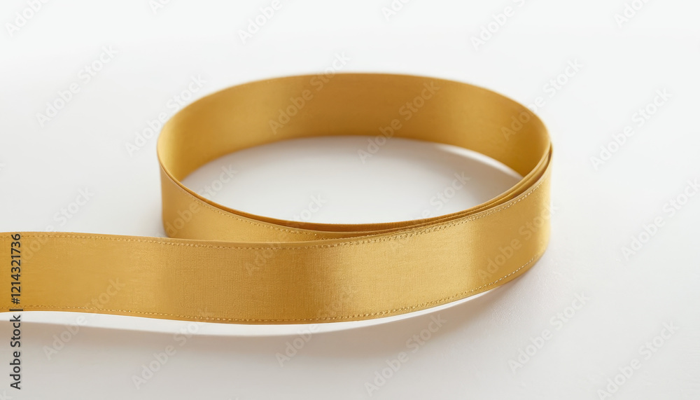 Gold ribbon loop on a white surface with soft diffused light Gold ribbon loop on a white surface with soft diffused light