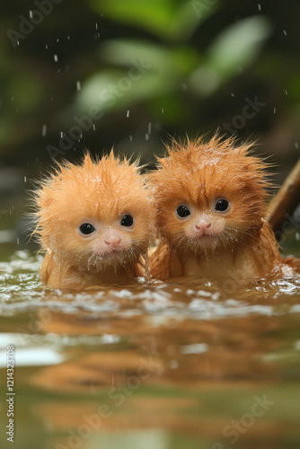 Animal babies taking a bath photo