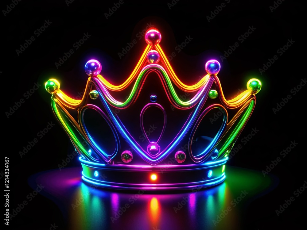 Fototapeta premium Glowing Neon Crown Silhouette, Colorful Headwear, Fantasy, Royal Headpiece, Abstract Art