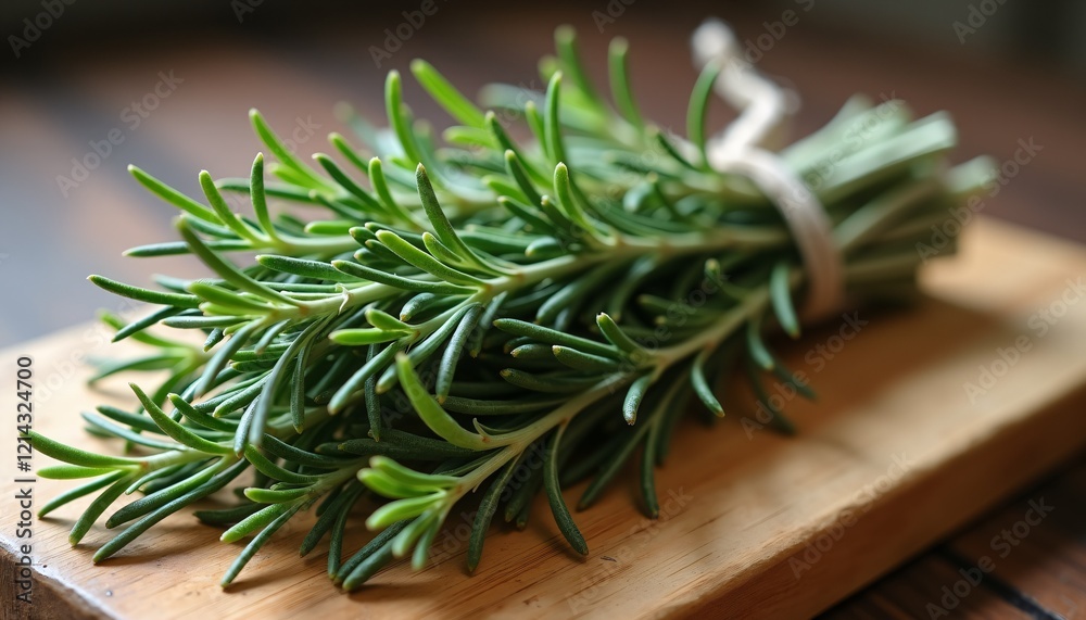 Fresh rosemary bundle on wooden cutting board. Fresh rosemary bundle on wooden cutting board.