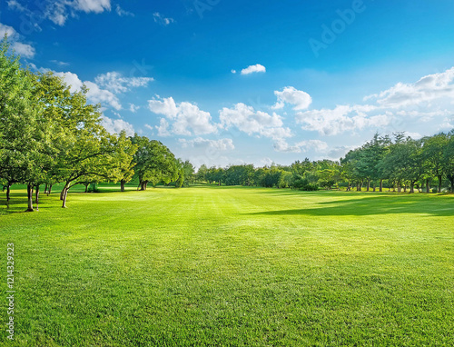 Fototapeta Naklejka Na Ścianę i Meble -  芝生の公園と青空
