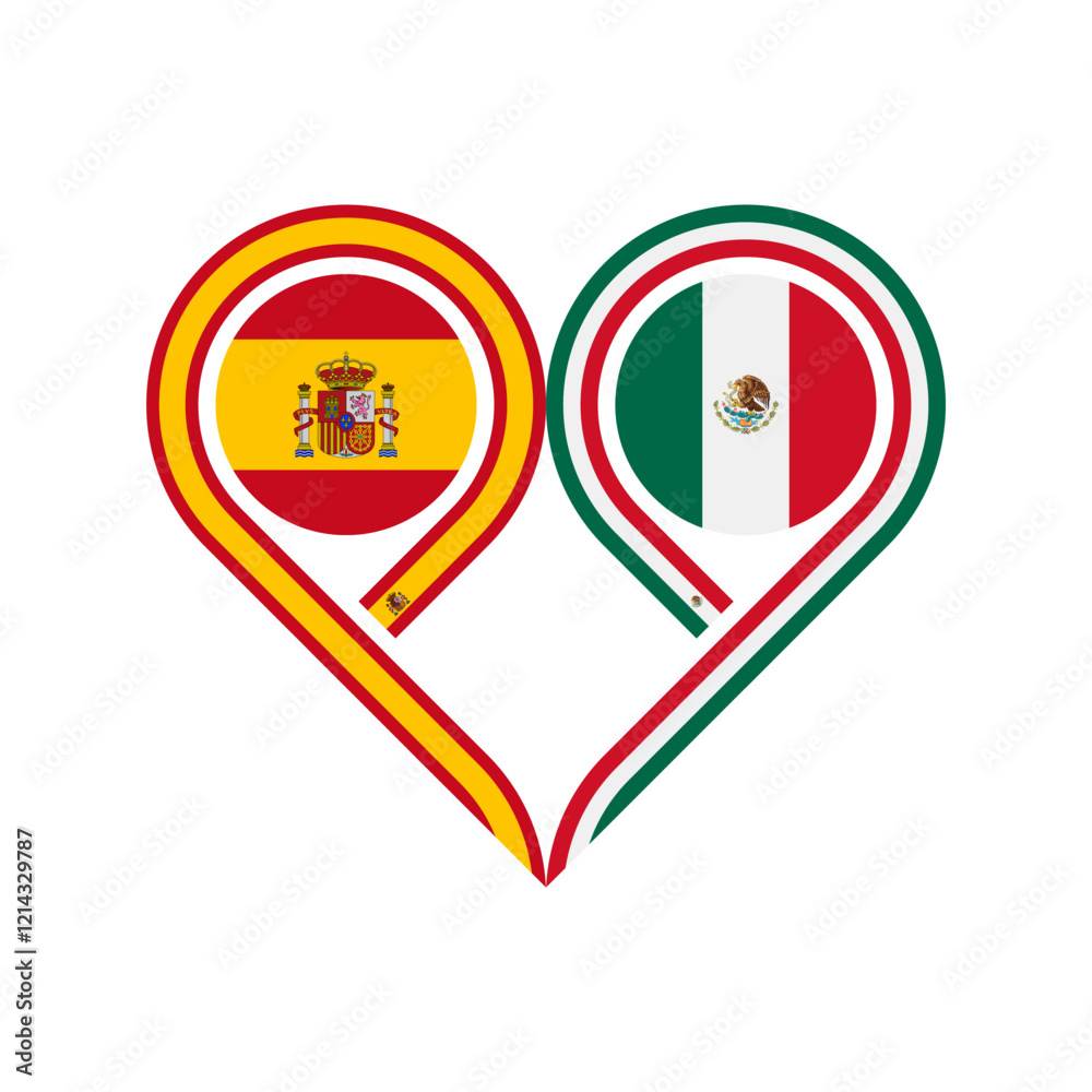 friendship concept. heart symbol icon of spain and mexico flags. vector illustration isolated on white background friendship concept. heart symbol icon of spain and mexico flags. vector illustration isolated on white background