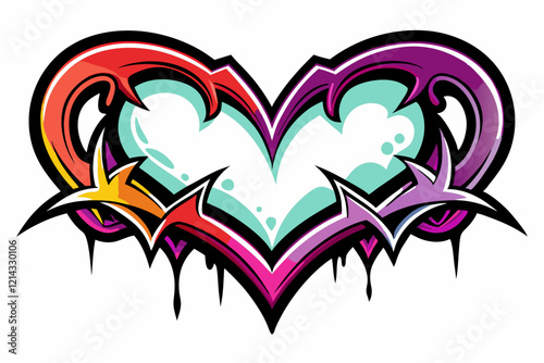 Colorful graffiti heart design with sharp edges and vibrant colors