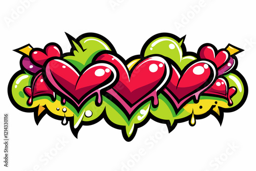 Vibrant graffiti hearts border with lively colors on white background