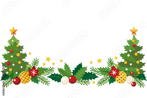 Festive colorful fir border on a white background