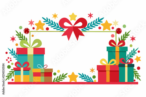 Colorful Christmas gifts border for festive decorations