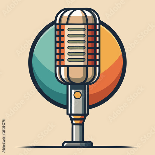 Microphone design with colorful background and detailed outline