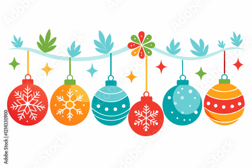 Snowy christmas ornaments border perfect for festive decor