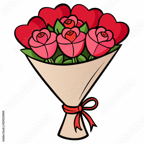 Beautiful Valentine's Day bouquet with heart-shaped accents
