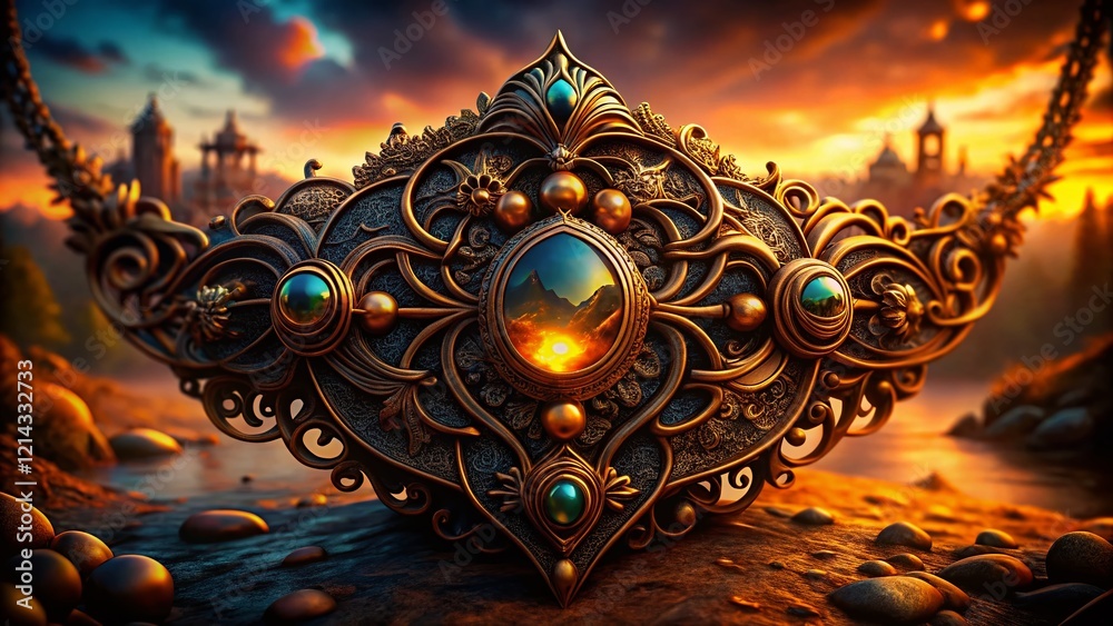 Fototapeta premium Gothic Baroque Forged Metal Jewelry: Intricate Design, Exquisite Detail