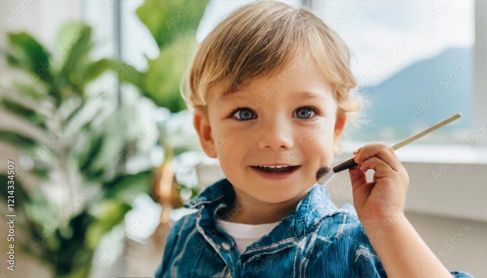 Adorable Toddler Experimenting With Make-Up: Playful Moment of Childhood Creativity Adorable Toddler Experimenting With Make-Up: Playful Moment of Childhood Creativity