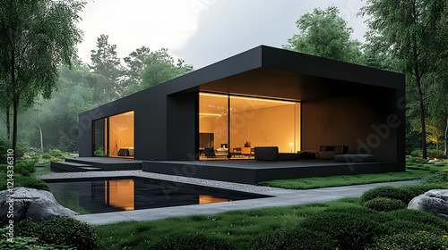 Modern Black House Design, Minimalist Home in Forest
