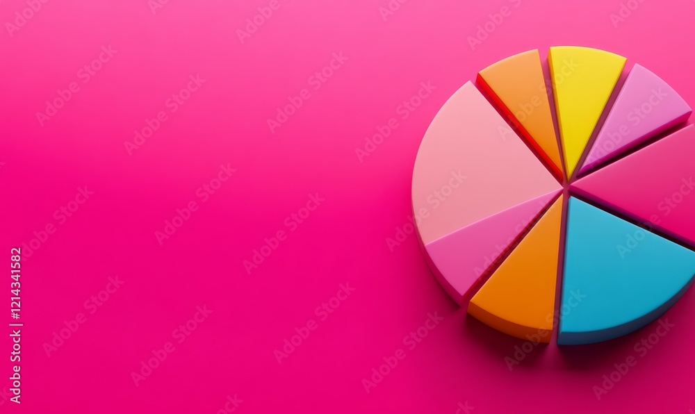 Colorful 3D Pie Chart on Pink Background Colorful 3D Pie Chart on Pink Background