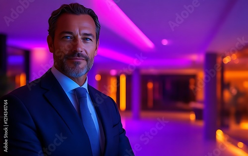 Confident businessman in a modern building.