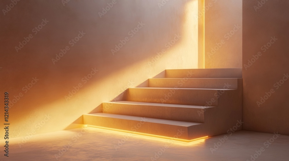 Obraz premium Illuminated Concrete Staircase with Golden Light