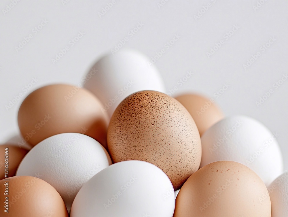 Fresh Eggs of Various Colors Stacked Together on a Light Background Showcasing Natural Texture and Quality Fresh Eggs of Various Colors Stacked Together on a Light Background Showcasing Natural Texture and Quality
