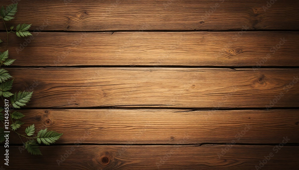 Rustic Wooden Background with Green Leaves Rustic Wooden Background with Green Leaves