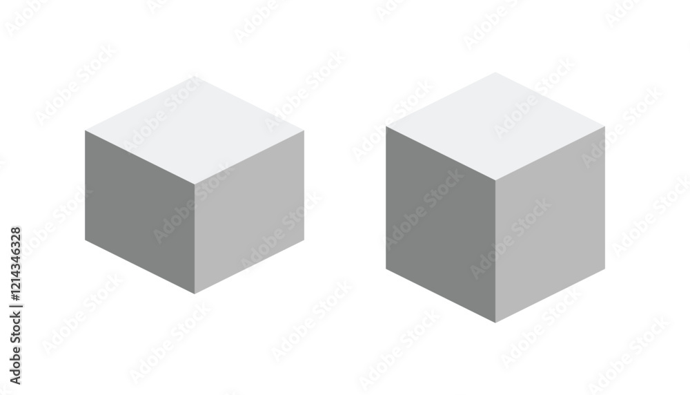 Grayscale cube on white background. cube icon with perspective. box icon 3d model of a cube. two different size of cube. business and advertising Grayscale cube on white background. cube icon with perspective. box icon 3d model of a cube. two different size of cube. business and advertising