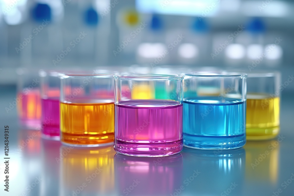 Laboratory glassware with liquids on blurred laboratory background Laboratory glassware with liquids on blurred laboratory background