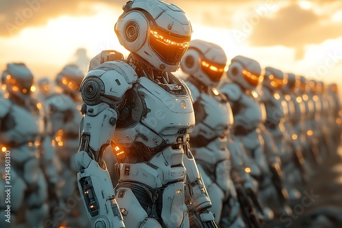 Robot army at sunset.