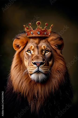 A lion with a crown on its head