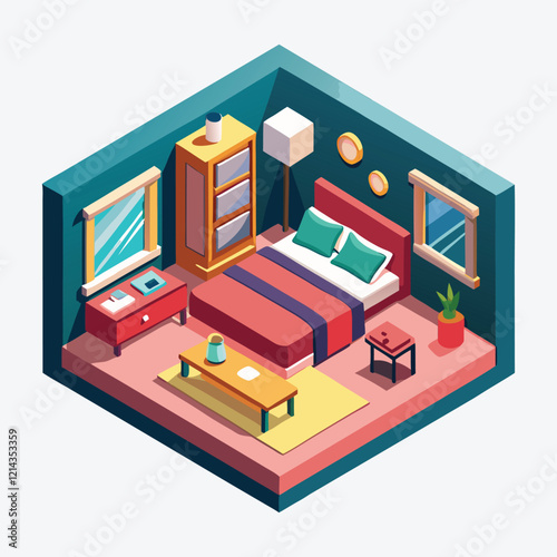 3d modern isometric interior icon set