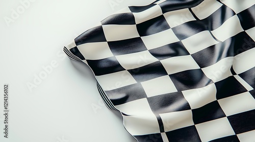 Checkered flag on white background for motorsport or racing themes photo