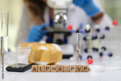 Conduct a thorough investigation of AlphaPVP using specialized lab equipment to showcase its molecular model photo