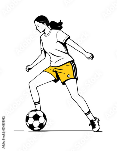 woman soccer player kicking the ball vector illustration sketch doodle hand drawn