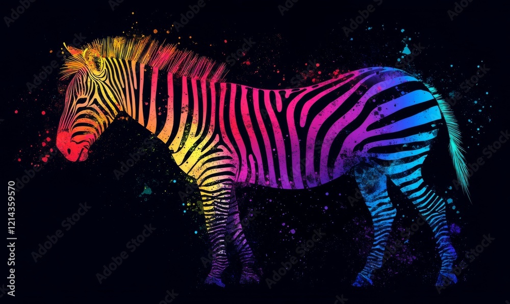 Fototapeta premium Colorful abstract wild zebra silhouette against black background