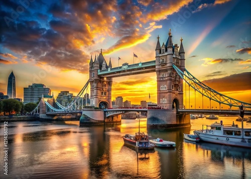 Iconic London Bridge at Sunset, Thames River Panorama