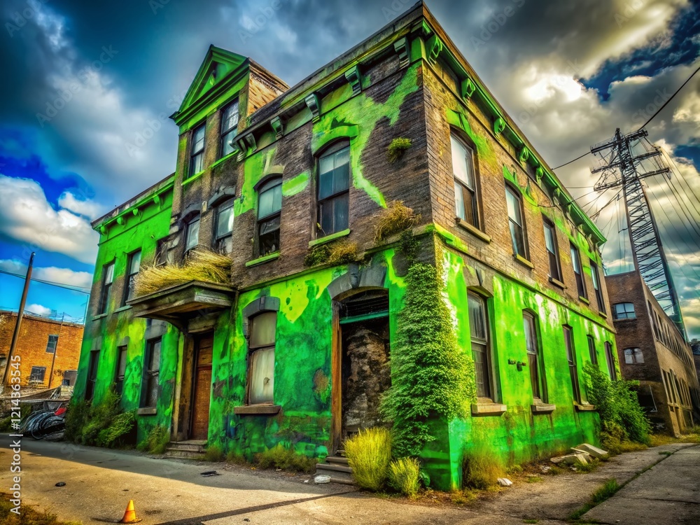 Fototapeta premium Indianapolis St. Patrick's Day Urban Exploration: Abandoned Building Graffiti Art